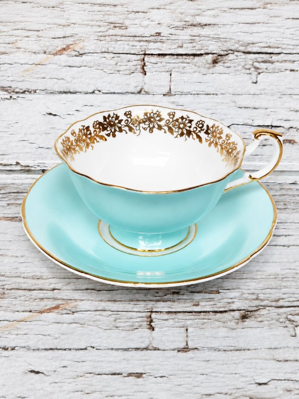 Paragon England Turquoise Gold Teacup Set By Appointment to HM Queen